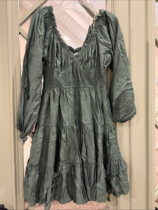 entro Dresses & Skirts - entro Sage Green Ruched Waist V-Neck Tiered Dress